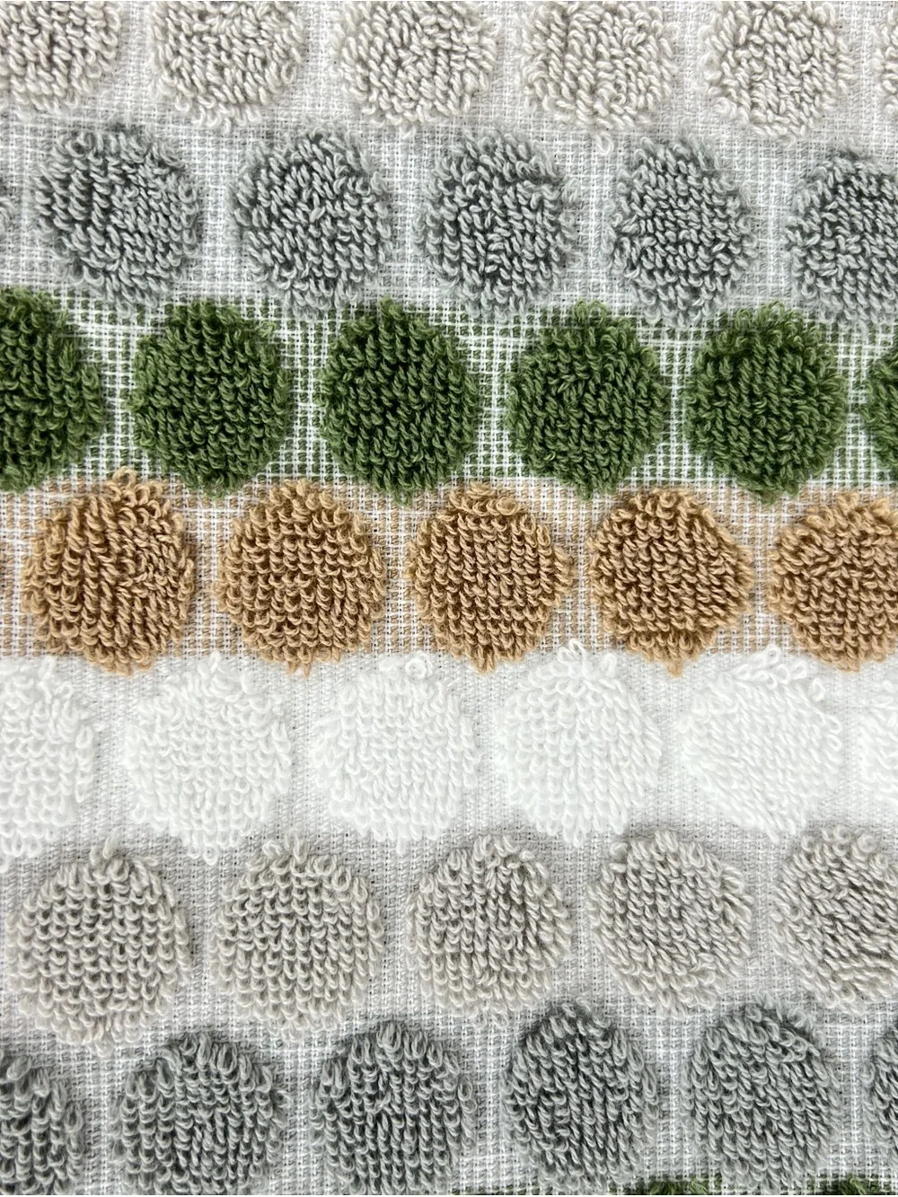 Soho Living Bath Towel Set Dots and Stripes Green Tan White 100% Cotton 6 Pc NEW